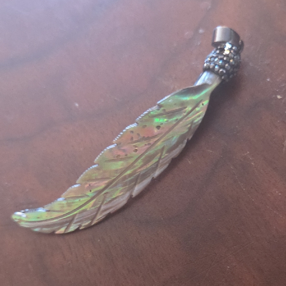 Carved Abalone Shell & Crystal Pendant